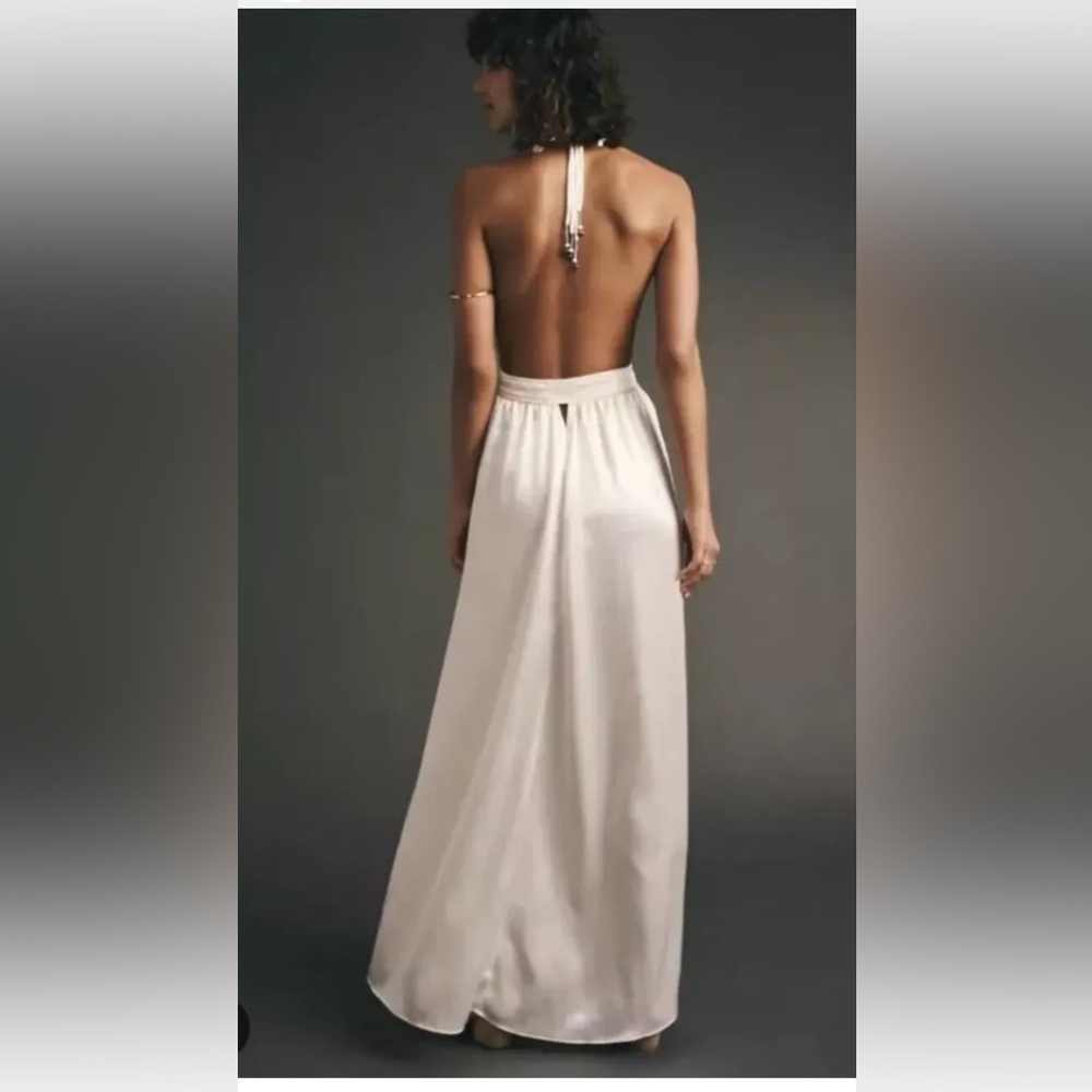 Free People Look Into The Sun Satin Cutouts Halter Gown Maxi Dress NWOT RARE - Picture 1 of 12